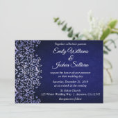 Elegant Blue Damask Winter Wedding Kaart (Staand voorkant)