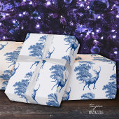 Elegant Blue Deer Country Toile Cadeaupapier