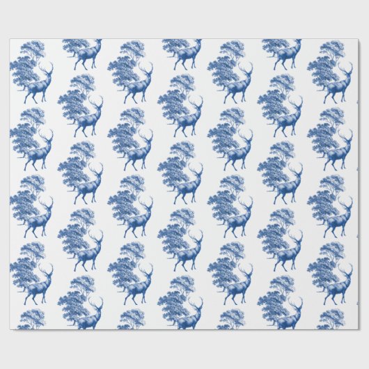 Elegant Blue Deer Country Toile Cadeaupapier (Vlak)