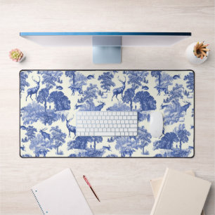 Elegant Blue Deer Fox Country Toile Bureaumat