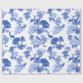 Elegant Blue Deer Fox Country Toile Cadeaupapier (Vlak)
