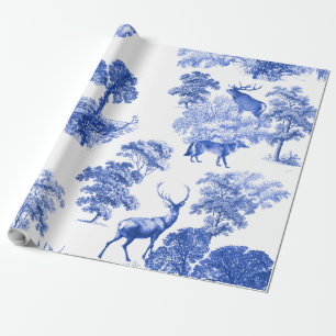 Elegant Blue Deer Fox Country Toile Cadeaupapier
