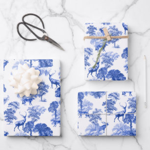 Elegant  Blue Deer Fox Country Toile Inpakpapier Vel