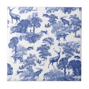 Elegant Blue Deer Toile Seamless Tegeltje