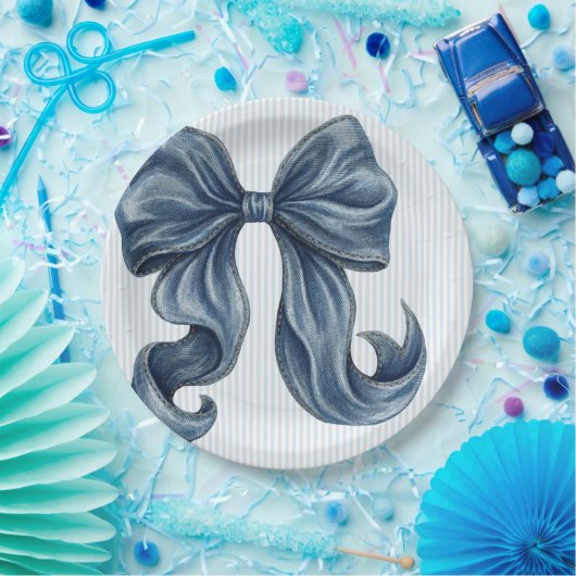 Elegant Blue Denim Bow  Papieren Bordje (Feest)