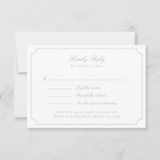 Elegant Blue Double Frame Wedding RSVP Card (Devant)