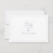 Elegant Blue Double Frame Wedding RSVP Card (Achterkant)