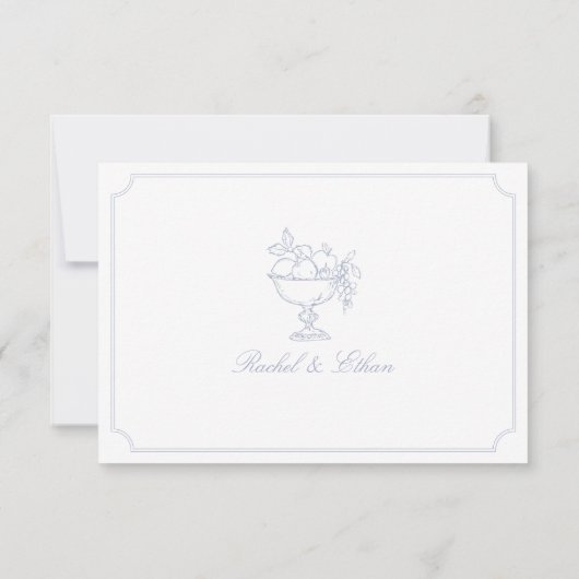 Elegant Blue Double Frame Wedding RSVP Card (Dos)