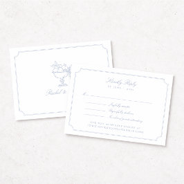 Elegant Blue Double Frame Wedding RSVP Card Kaartje