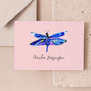 Elegant Blue Dragonfly roze handgetekende Waterver Notitiekaartje