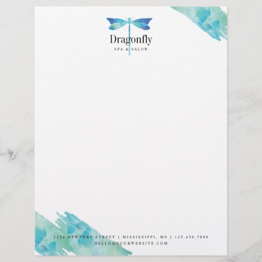 Elegant Blue en Aqua Waterverf Dragonfly Logo (Voorkant)