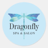 Elegant Blue en Aqua Waterverf Dragonfly Ronde Sticker (Voorkant)