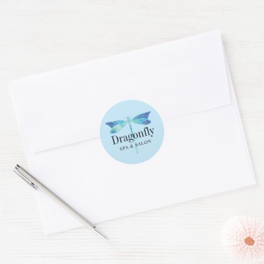 Elegant Blue en Aqua Waterverf Dragonfly Ronde Sticker (Envelop)