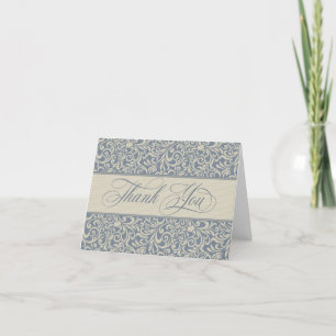 Elegant Blue en Beige Baroque Damask Hartelijk dan Bedankkaart