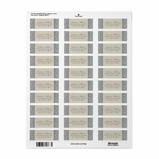 Elegant Blue en Beige Baroque Pattern Etiket (Full Sheet)