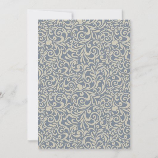 Elegant Blue en beige Baroque Pattern Wedding Kaart (Achterkant)
