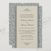 Elegant Blue en beige Baroque Pattern Wedding Kaart (Voorkant / Achterkant)