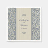 Elegant Blue en Beige Pattern Wedding Servetten (Voorkant)