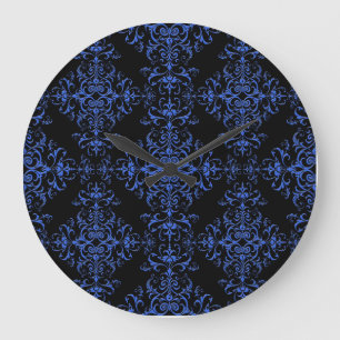 Elegant Blue en Black Floral Damask Style Pattern Grote Klok