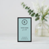 Elegant Blue en Black Monogram Visitekaartjes (Staand voorkant)