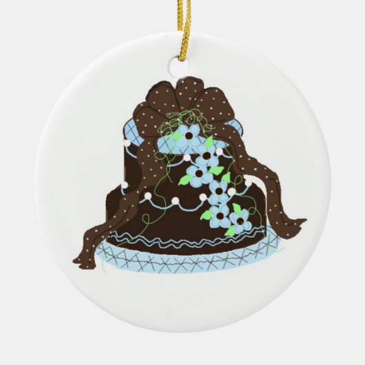Elegant Blue en Chocolate Cake Keramisch Ornament (Voorkant)