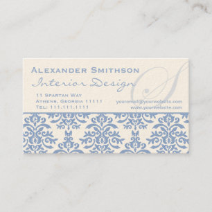 Elegant Blue en Cream Damask Letter S Visitekaartje