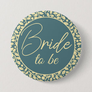 Elegant Blue en Cream Leaf Bride om te worden Ronde Button 7,6 Cm