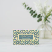 Elegant Blue en Cream Leaf Pattern Visitekaartje (Staand voorkant)