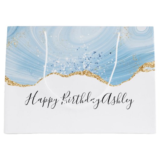 Elegant Blue en Gold Agate Design Birthday Groot Cadeauzakje (Voorkant)