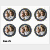 Elegant Blue en Gold Custom Photo Ronde Sticker (Vel)