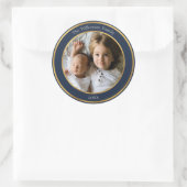 Elegant Blue en Gold Custom Photo Ronde Sticker (Tas)