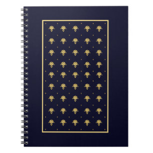 Elegant Blue en Gold Damask Notitieboek