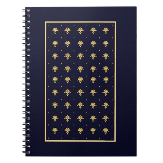 Elegant Blue en Gold Damask Notitieboek (Voorkant)