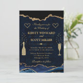 Elegant Blue en Gold Faux Glitter Agate Wedding Kaart (Staand voorkant)