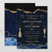 Elegant Blue en Gold Faux Glitter Agate Wedding Kaart (Voorkant / Achterkant)