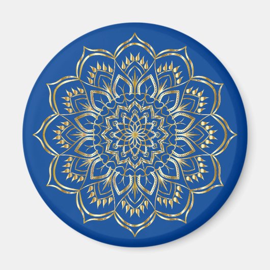 Elegant Blue en Gold Floral Mandala Pattern Magneet (Voorkant)
