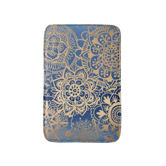 Elegant Blue en Gold Mandala Pattern Badmat (Voorkant Verticaal)