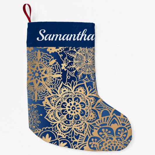 Elegant Blue en Gold Mandala Pattern Kleine Kerstsok (Voorkant)