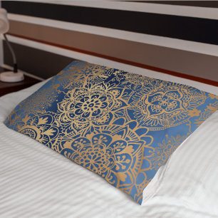 Elegant Blue en Gold Mandala Pattern Kussensloop