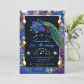 Elegant Blue en Gold Peacock sierents Kaart (Staand voorkant)