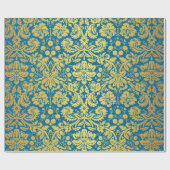 Elegant Blue en Gold Royal Damask Pattern Cadeaupapier (Vlak)