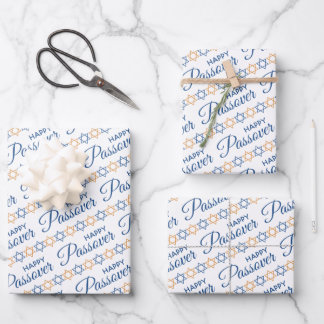 Elegant Blue en Gold Star van David Happy Passover Inpakpapier Vel