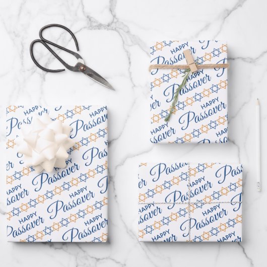 Elegant Blue en Gold Star van David Happy Passover Inpakpapier Vel (Voorkant)