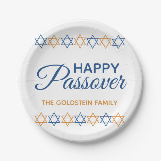 Elegant Blue en Gold Star van David Happy Passover Papieren Bordje