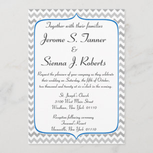 Elegant Blue en Gray Chevron Wedding Invitation Kaart