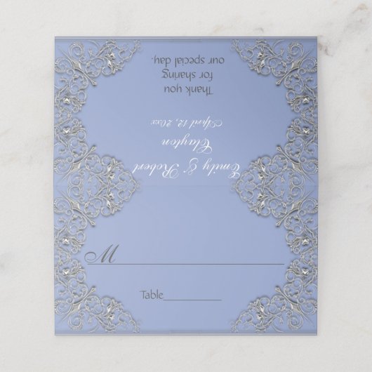 Elegant Blue en metal effect scroll bruiloft (Buitenkant ongevouwen)