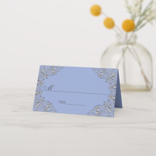 Elegant Blue en metal effect scroll bruiloft (Voorkant)