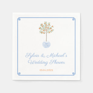 Elegant Blue en Oranje Citrus Tree Wedding Shower Servet
