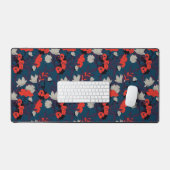 Elegant Blue en Red Floral Pattern Bureaumat (Keyboard & Muis)