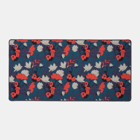 Elegant Blue en Red Floral Pattern Bureaumat (Voorkant)